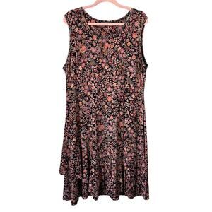 Peruvian Connection Dress Womens XL Mini Vintage Floral Knit Tank Ruffle Stretch